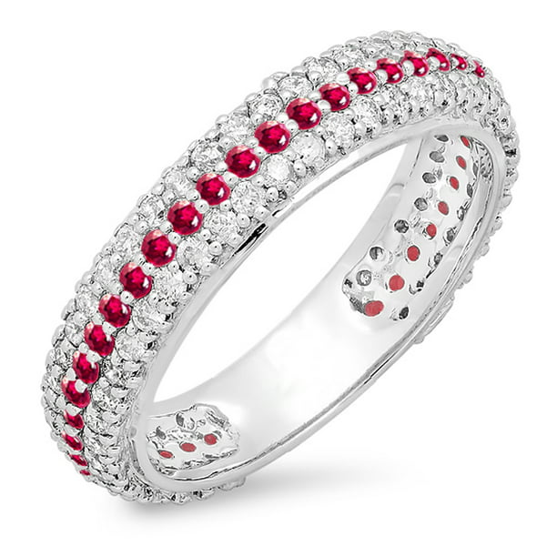 Details about   2Ct Princess Cut Red Ruby Half Eternity Wedding Band Ring 14K White Gold Finish